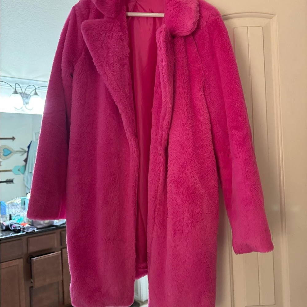 Women's Pink Faux Fur Coat